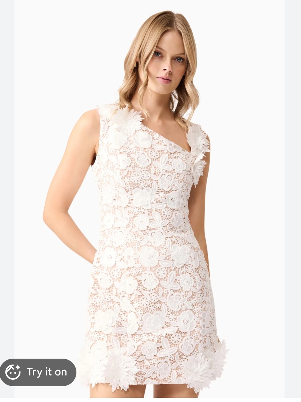 Elliatt Margot Shift Mini Dress Size L White 3D Floral Bridal Wedding Crochet